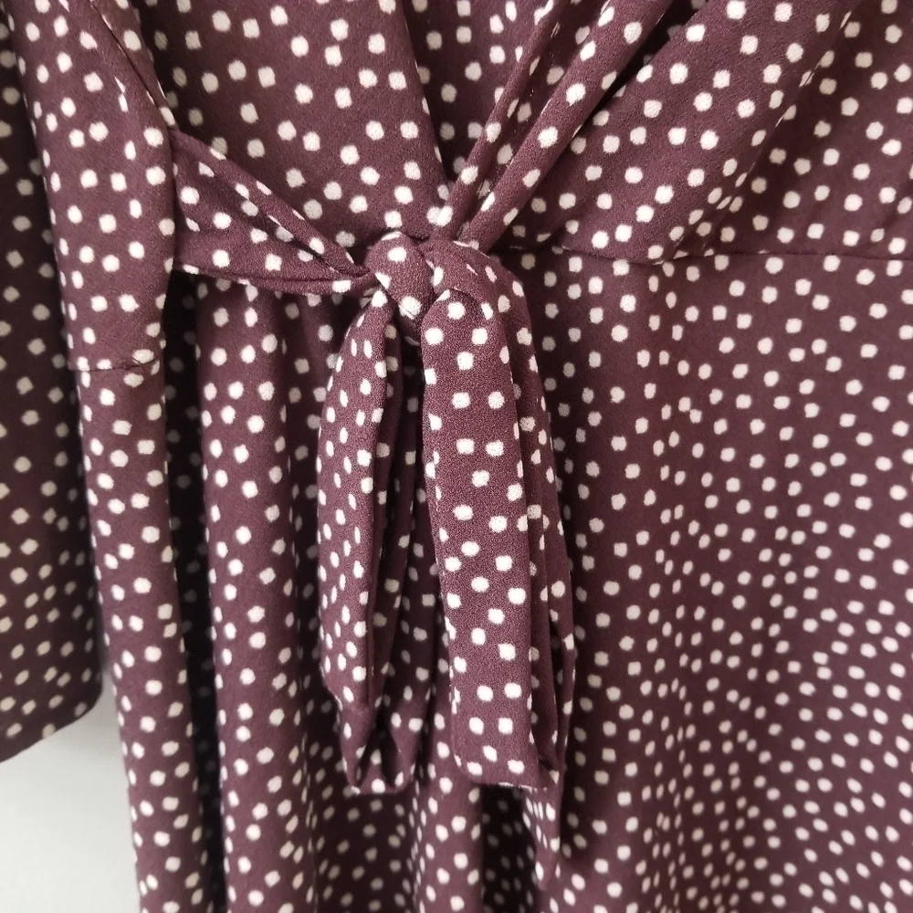 𝅺polka Dot Illusion Faux Wrap Loose Dress Lg 3/4 Sleeve - Picture 2 of 8